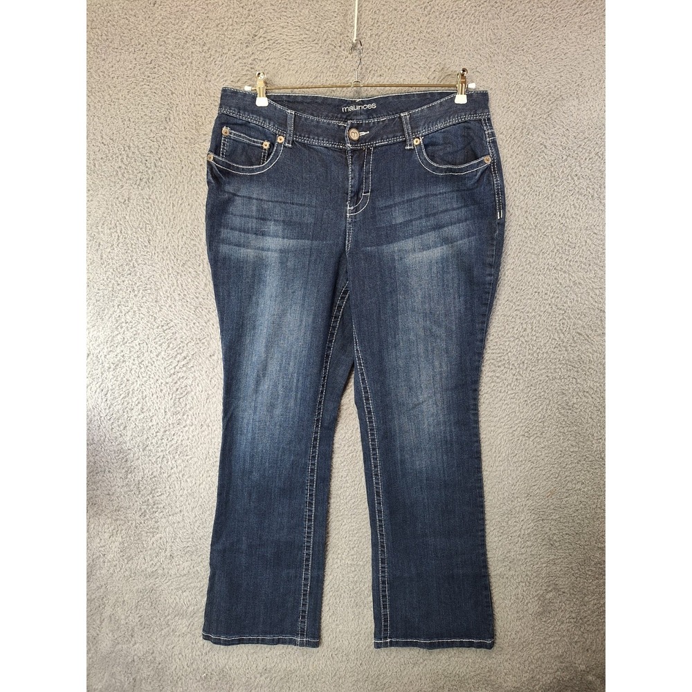 Maurices Jeans Womens 16 (Fits 37x32) Blue Denim Whisker Contrast Stitch Stretch